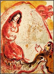 Marc Chagall: Rachel drobe les idoles de son pre, Verve Bible 1960, Lithographie originale - uvre graphique