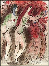 Marc Chagall: Adam et ve et le Fruit dfendu 1960 Lithographie originale, Dessins pour la Bible - uvre grav