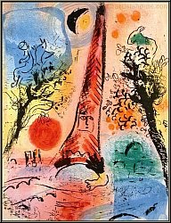 Marc Chagall: Vision de Paris, Tour Eiffel 1960, Lithographie originale - uvre graphique, gravures originales