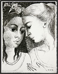 Paul Delvaux:  Confidences  1972, Lithographie originale pour  Souvenirs et portraits d'artistes  Mourlot