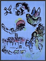 Marc Chagall: Nocturne  Vence Lithographie originale 1963, Saint-Paul de Vence - uvre grav | estampes