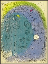 Marc Chagall: Lithographie originale Mre et enfant devant Notre-Dame