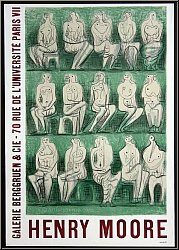 Henry Moore: Galerie Berggruen & Cie 1957, Personnages sur fond vert, Lithographie - Affiches d'expositions