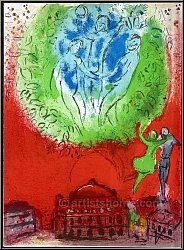 Marc Chagall: L'Opra de Paris, 1954, Lithographie originale pour Derrire le miroir | estampes Mourlot Maeght