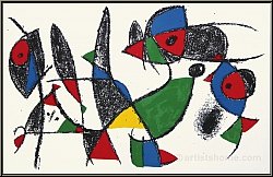 Joan Miro: La grenouille, le poisson et l'oiseau, 1975 Lithographie originale IX - uvre graphique, estampes