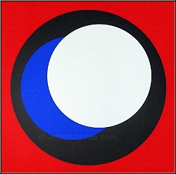 Genevive Claisse: Srigraphie signe  Cercles  sur fond rouge, Op Art - Art cintique | Estampes originales
