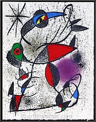 Joan Miro:  Jaillie du calcaire  pour pour  Souvenirs et portraits d'artistes  Lithographie originale 1972