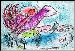 Marc Chagall: La Baie 1962, Lithographie originale, couple d’amoureux en vacances, oiseau | arts graphiques