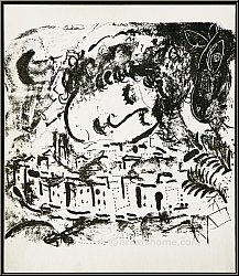 Marc Chagall: Le village - Auto-portrait, Lithographie originale, 1957