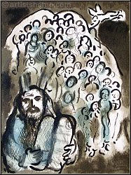 Marc Chagall: Mose et son Peuple 1973, Lithographie originale pour  Le message biblique  | Estampes Mourlot