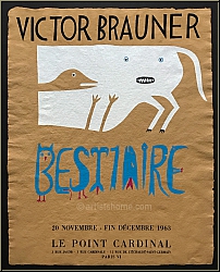 Victor Brauner: Bestiaire Galerie Le Point Cardinal 1963, Affiche d'exposition imprime sur Auvergne teint