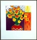 Liz Jardine: Jonquilles, 'Firecracker Floral', Fleurs, Srigraphie originale signe - uvre grav | estampes