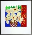 Liz Jardine: Fleurs de lis blancs 'Firecracker' Srigraphie originale signe, composition florale - Estampes