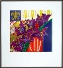 Liz Jardine: 'Firecracker' Fleurs violets, srigraphie originale signe, composition florale - uvre graphique