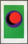 Genevive Claisse: Srigraphie originale  Cercles  sur fond vert, Denise Ren 1967 - Composition gomtrique